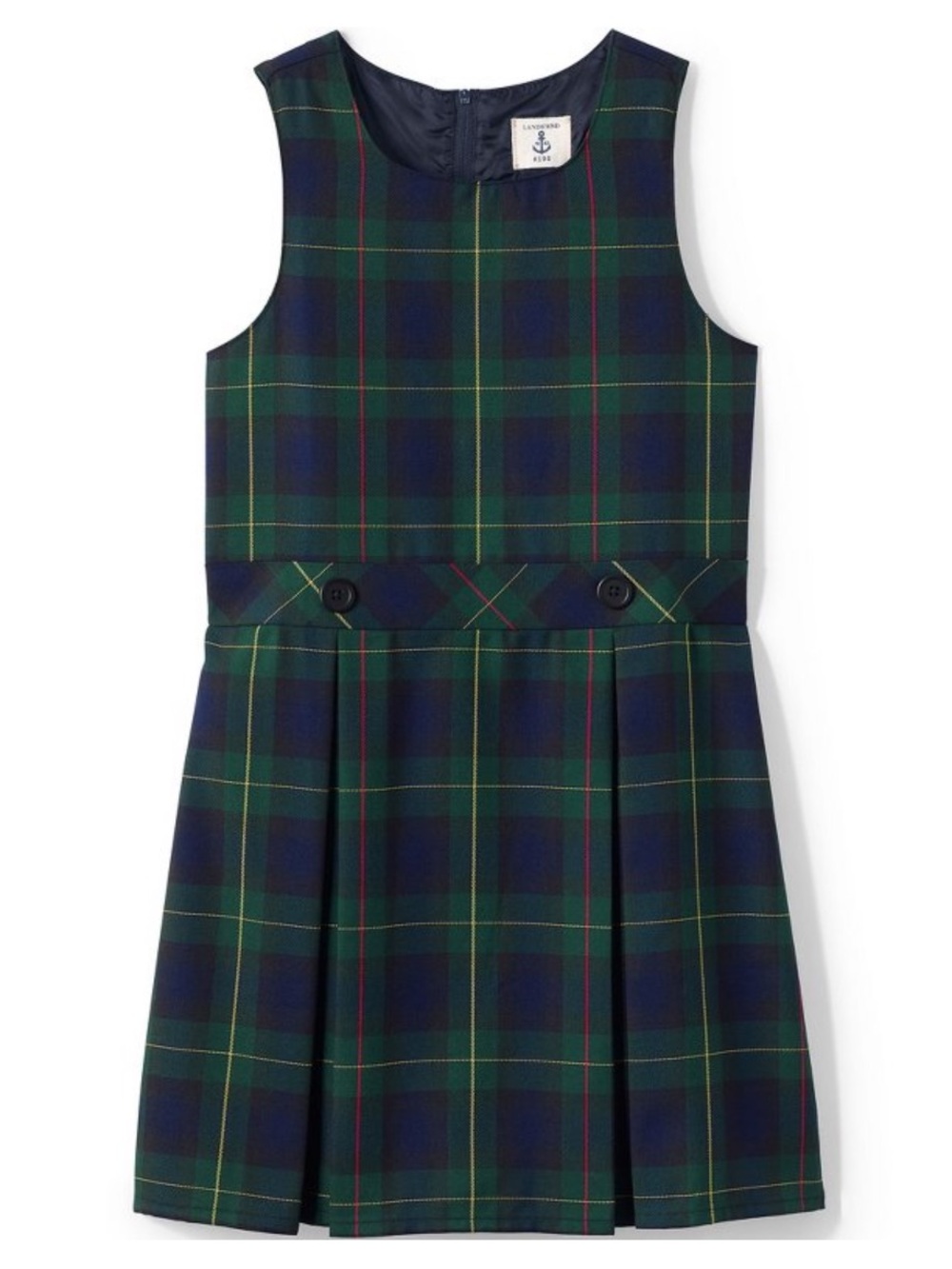 Lands' End Girls' Green & Navy Plaid Pleated Jumper Dress